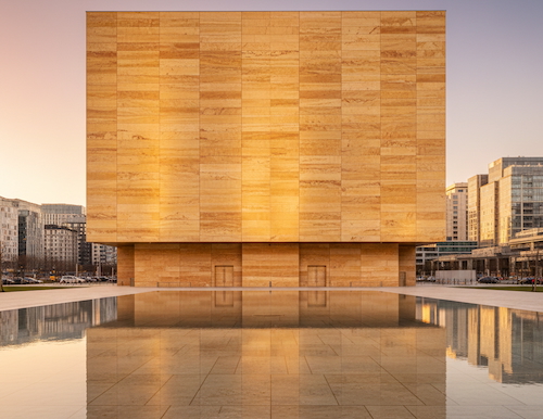 golden yellow travertine facade