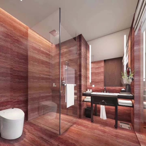 vintage design red travertine tile bathroom floor wall decoration